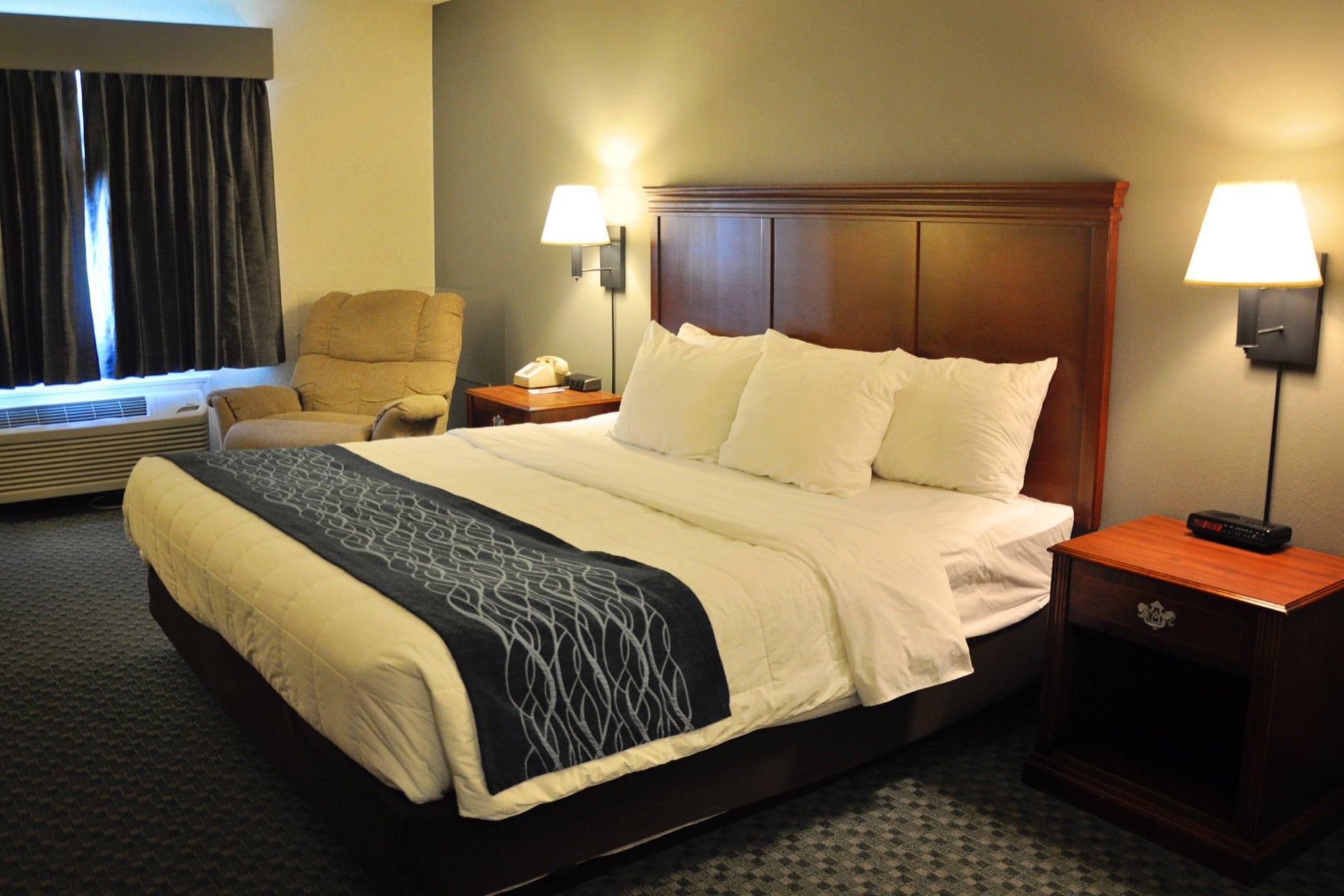 Our rooms with 1 king bed has all the amenities listed above with the addition of a comfy recliner.